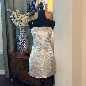 Gorgeous jacquard gold and creak homecoming cocktail dress